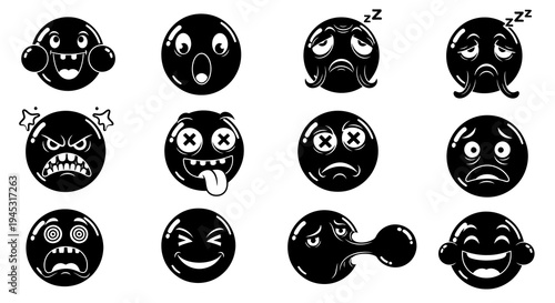 Black  White Emoji Icons - Emotions, Feelings, Expressions, Communication