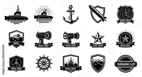 Naval Crests and Icons: Submarines, Anchors, Cannons, Ships, Radar, Star, Wheel