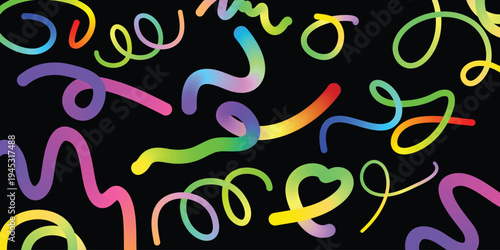 Vibrant neon squiggles on black background