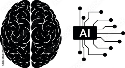 Human brain and artificial intelligence chip concept neural technology vector illustration isolated