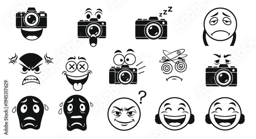 Black and White Camera Emoticons and Face Icons