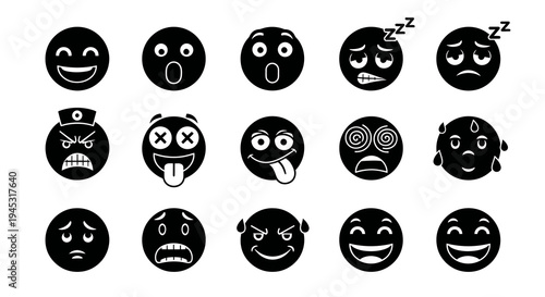 Black and White Emoji Icons: Emotions, Expressions, and Feelings