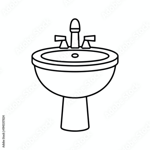 A clean vector illustration of a modern toilet bowl seat and sanitary wc object within a domestic bathroom home interior featuring a wash sink and floor design