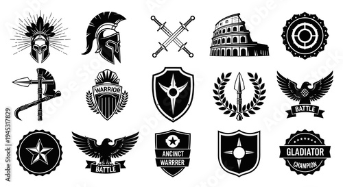 Vintage Gladiator Warrior Shields Swords Eagle Ancient Rome Icons