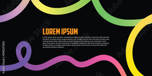 Vibrant gradient lines on black background with placeholder text