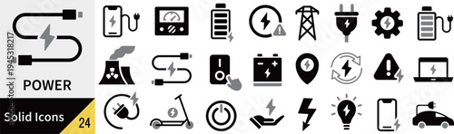 ベクターの電力に関するシルエットアイコンセット
