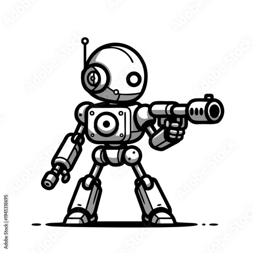 Meet our quirky robotic hero, ready for action with its trusty blaster!