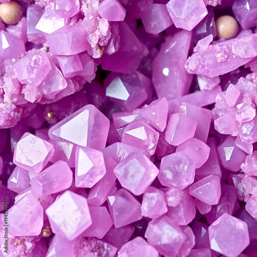 Amethyst pink crystals. Gems. Mineral crystals in the natural environment. Texture of precious and semiprecious stones. Seamless background with copy space colored shiny surface of precious stones.