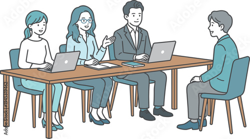 採用面接を行う企業の面接官と応募者のビジネスイラスト