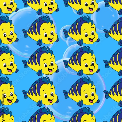 Happy Fish Seamless Pattern Background
