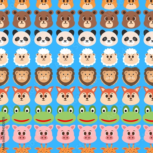 Different Cartoon Animals Faces Seamless Pattern
