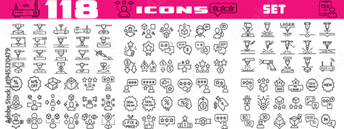 118 icon set A collection of 118 diverse icons in a single set, showcasing various objects and symbols Vector