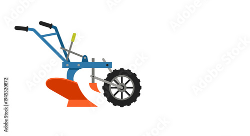 Illustration of a blue and orange hand powered agricultural plow