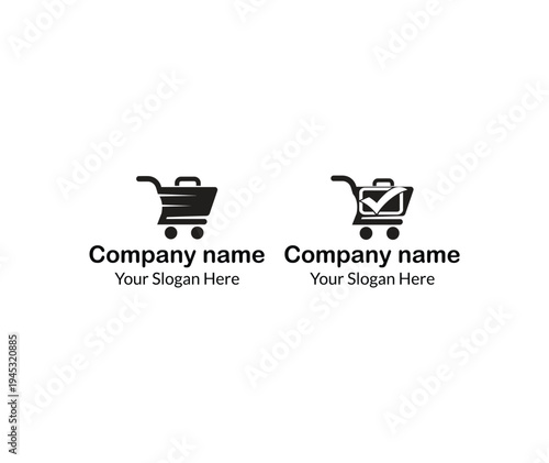 Two shopping cart logos with company names and slogans for branding