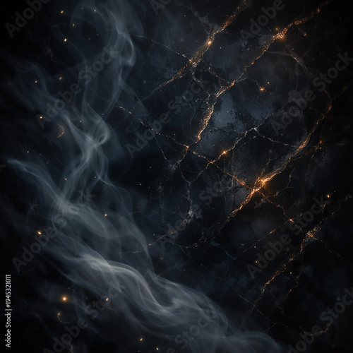 Dark Marble Texture with Golden Cracks and Mystical Smoke – Luxury Abstract Background