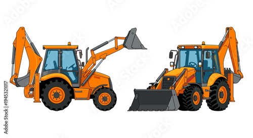 Illustration of two orange backhoe loaders facing different directions