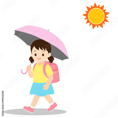 日傘をさして登下校する女の子