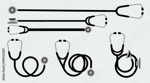 Collection of medical stethoscopes in various configurations and styles, essential tools for healthcare professionals.