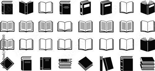 Library book icons including open pages and stacked volumes for educational and literary concepts