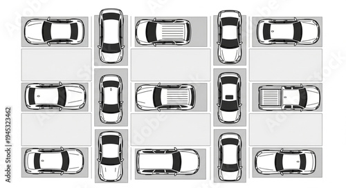 Aerial view of cars parked in a lot.