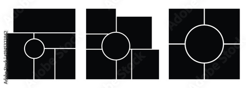  Photo collage template. Mood board grid. Mosaic pictures frame. Retro gallery background. pictures frame. Retro gallery banner. Portfolio images. Simple scrapbook background. Vector illustration.