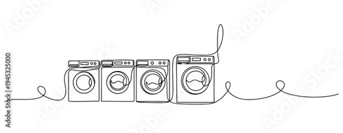 Row of washing machines on continuous line laundry setting. no editable stroke