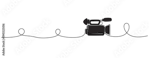 Video camcorder positioned on minimalist line background. no editable stroke