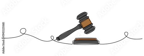 Judge gavel striking wooden sounding block on plain background. no editable stroke