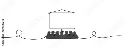 Audience watching presentation screen in minimalist conference line. no editable stroke