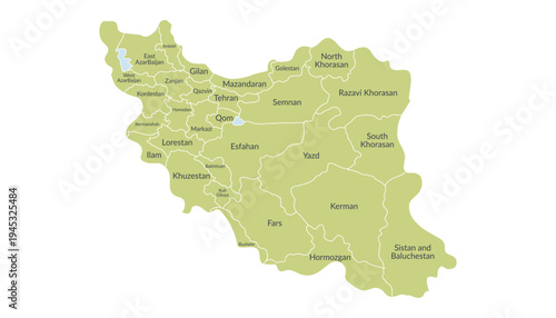 Iran detailed political map isolated on white background. Vector flat template.