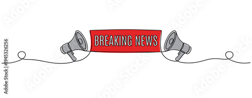 Megaphones announcing breaking news on white background