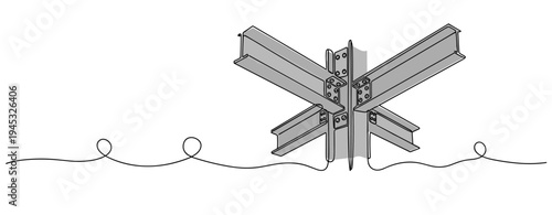 Steel beams connected at central joint in structural assembly