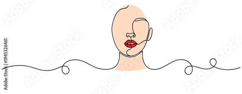 Female face drawn in continuous line on white background