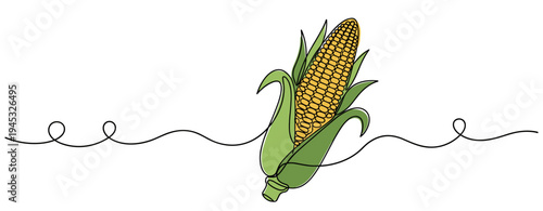 Ear of corn with husk displayed on continuous line