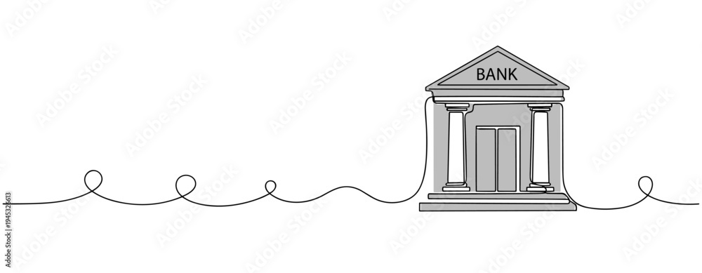 Fototapeta premium Bank building connected by continuous line on white background