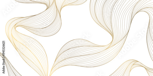 Vector line gold wave pattern, abstract luxury premium japanese background. Ocean, sea light flow, clouds, award backdrop.