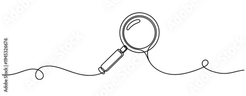 Magnifying glass examining line on minimalist white background