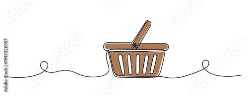 Wicker shopping basket placed on minimal white continuous line