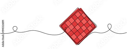 Red checkered cloth square resting on continuous line background