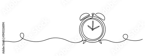 Classic alarm clock illustration in continuous line on white