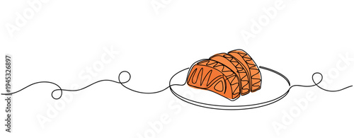 Taco slices arranged on plate on continuous line background