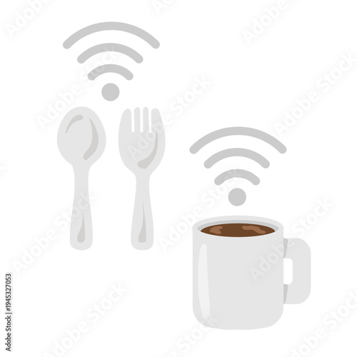 カフェやレストランのフリーWi-Fiのアイコン　イラストセット