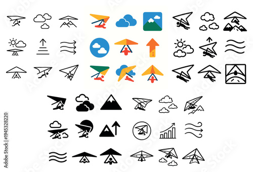 Outdoor icons with hang glider and cloud minimal