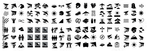 Outdoor adventure icons with hang glider gloves bold