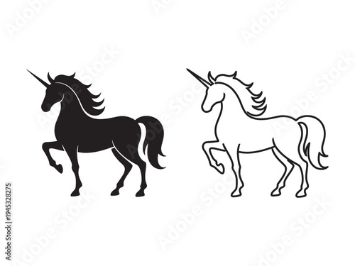 Unicorn silhouette fantasy magic animal icon set vector illustration