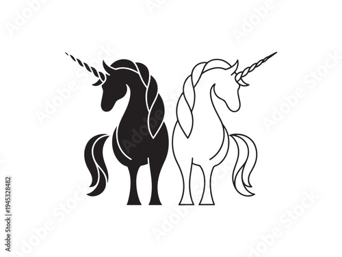 Unicorn silhouette fantasy magic animal icon set vector illustration