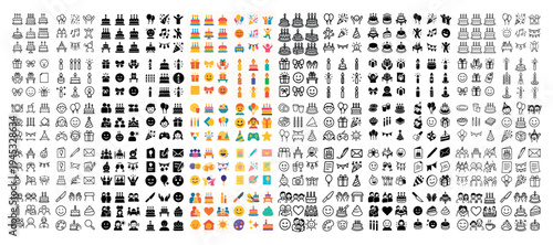 Party icons with cake balloon candle colorful