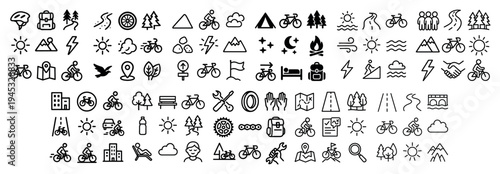 Outdoor icons with tent bike tree minimal
