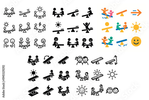Playground icons with seesaw child sun colorful flat