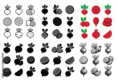 Vegetable icons with beet radish slice minimal